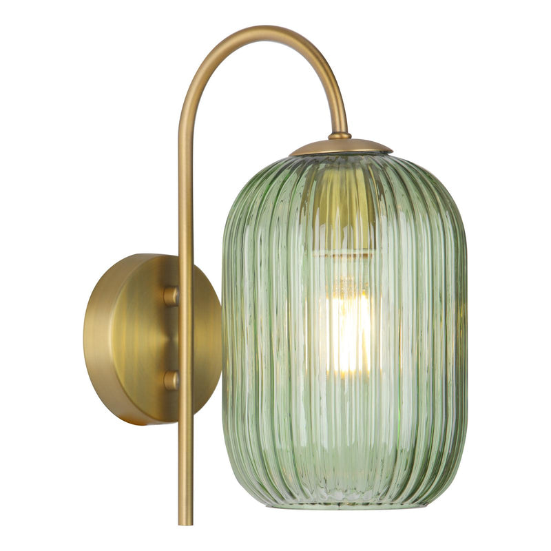 Dar Lighting Idra Wall Light Aged Bronze and Green Ribbed Glass • IDR0763-SAW6524