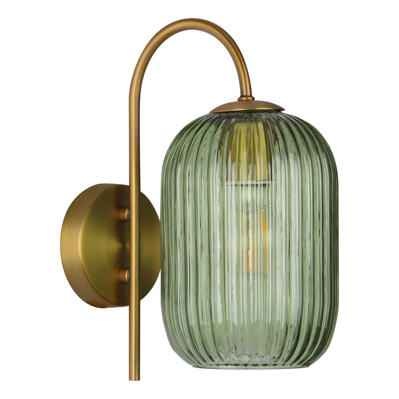 Dar Lighting Idra Wall Light Aged Bronze and Green Ribbed Glass • IDR0763-SAW6524