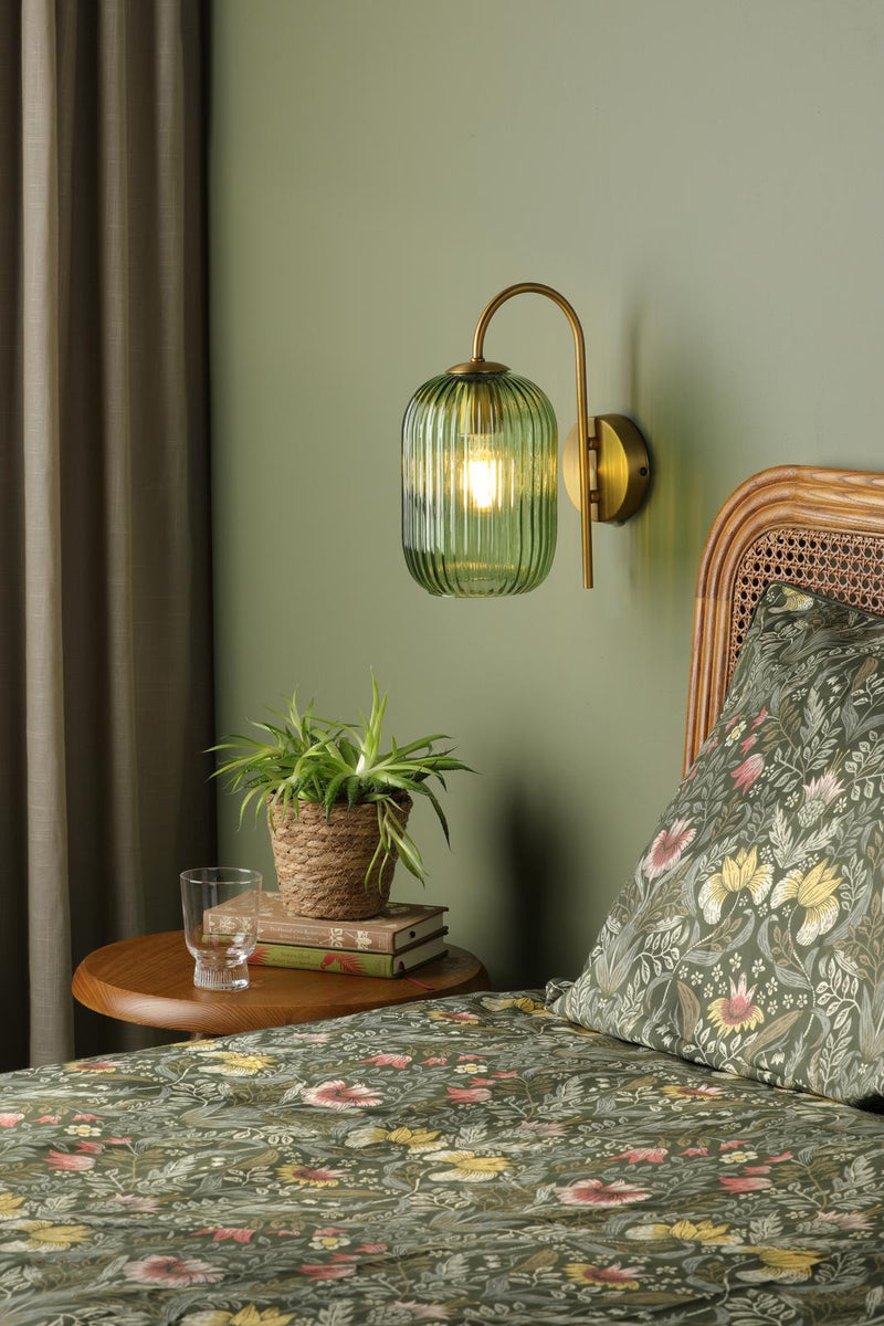 Dar Lighting Idra Wall Light Aged Bronze and Green Ribbed Glass • IDR0763-SAW6524