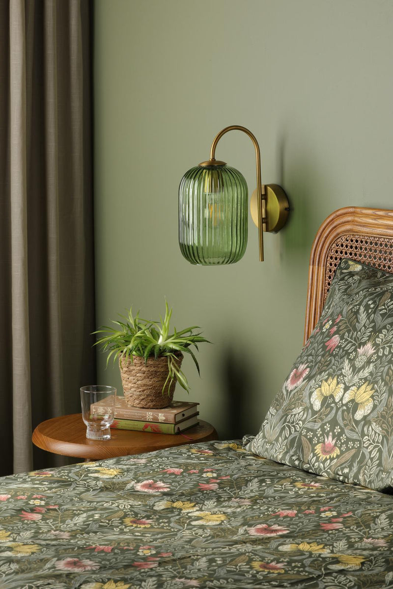 Dar Lighting Idra Wall Light Aged Bronze and Green Ribbed Glass • IDR0763-SAW6524