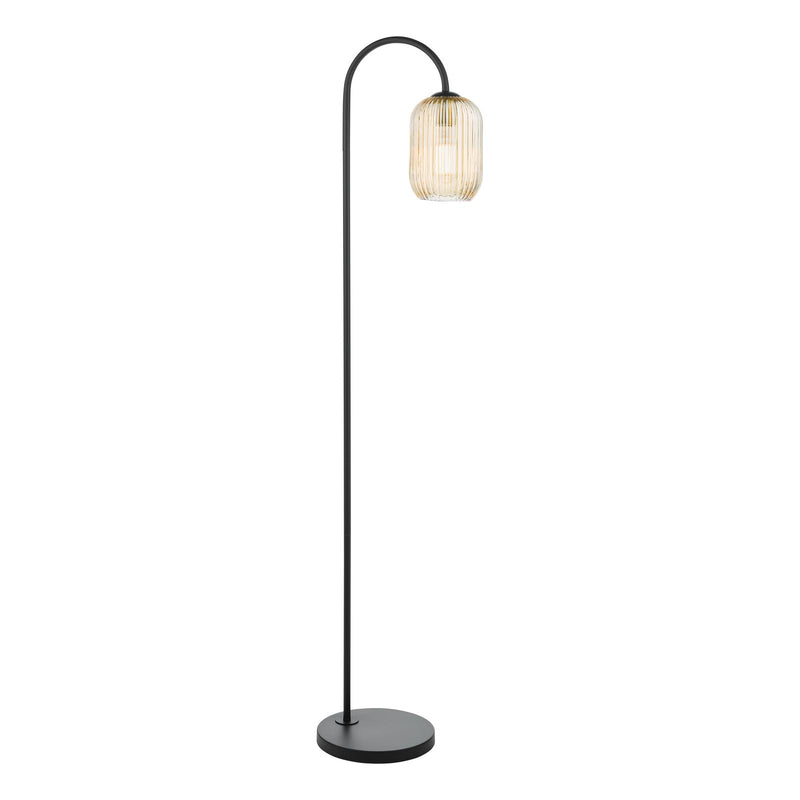Dar Lighting Idra Floor Lamp Matt Black and Champagne Ribbed Glass • IDR4922-SAW6506