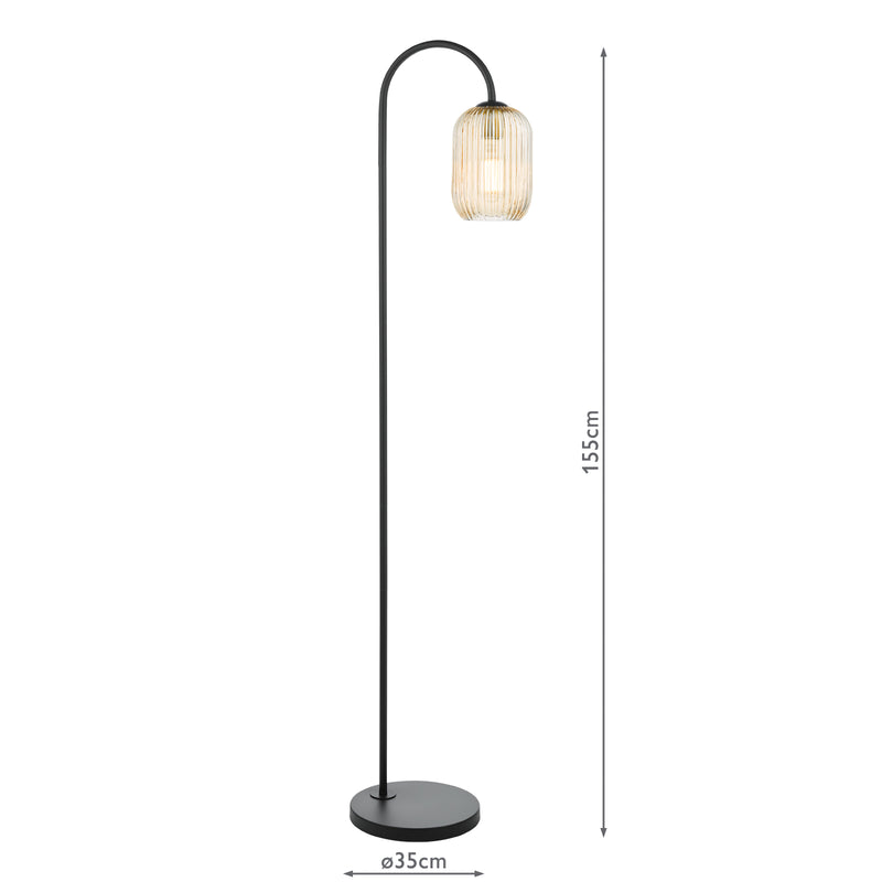 Dar Lighting Idra Floor Lamp Matt Black and Champagne Ribbed Glass • IDR4922-SAW6506