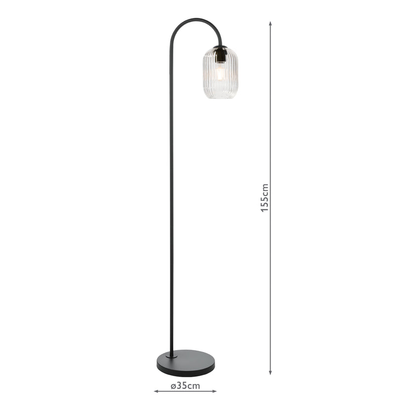 Dar Lighting Idra Floor Lamp Matt Black and Ribbed Glass • IDR4922-SAW6508