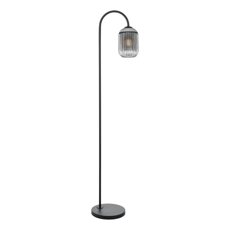 Dar Lighting Idra Floor Lamp Matt Black and Smoked Ribbed Glass • IDR4922-SAW6510