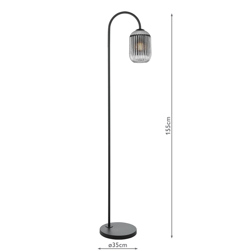 Dar Lighting Idra Floor Lamp Matt Black and Smoked Ribbed Glass • IDR4922-SAW6510