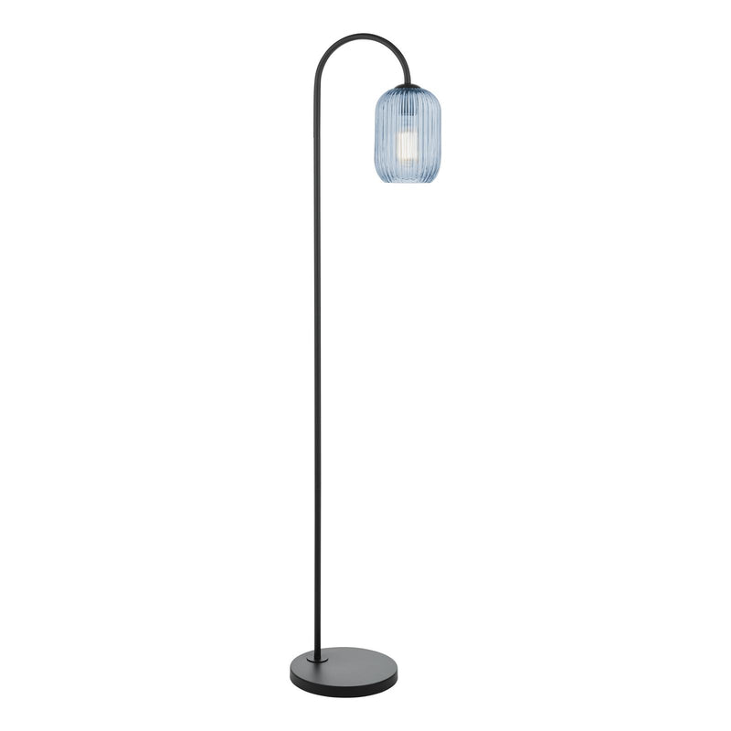 Dar Lighting Idra Floor Lamp Satin Black and Blue Ribbed Glass • IDR4922-SAW6523