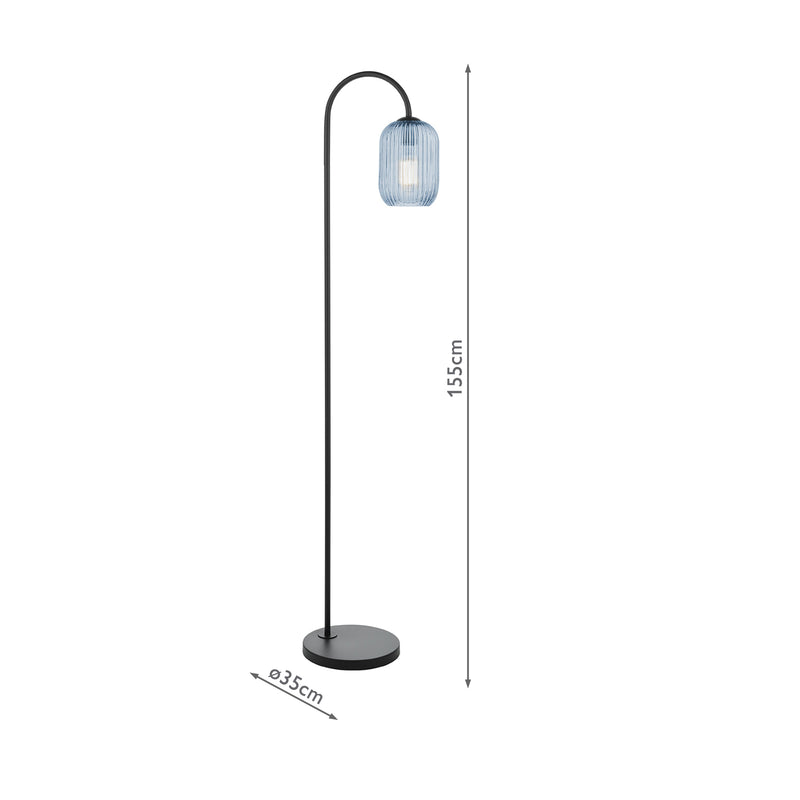 Dar Lighting Idra Floor Lamp Satin Black and Blue Ribbed Glass • IDR4922-SAW6523