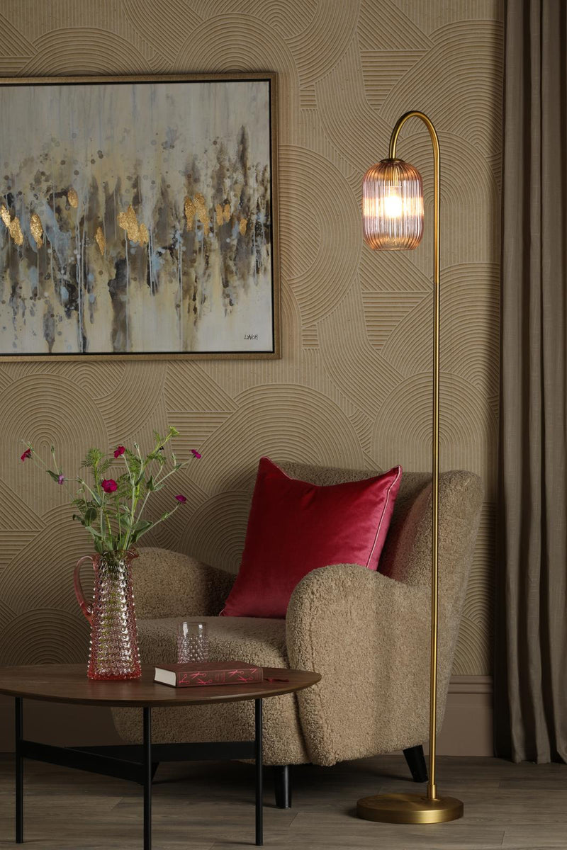 Dar Lighting Idra Floor Lamp Aged Bronze and Pink Ribbed Glass • IDR4963-SAW6503