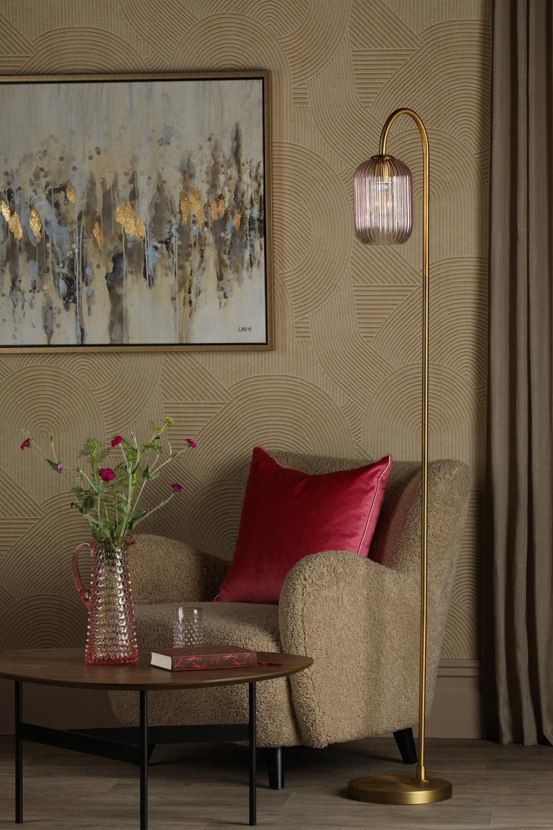 Dar Lighting Idra Floor Lamp Aged Bronze and Pink Ribbed Glass • IDR4963-SAW6503