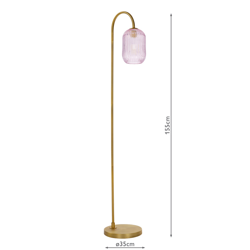 Dar Lighting Idra Floor Lamp Aged Bronze and Pink Ribbed Glass • IDR4963-SAW6503