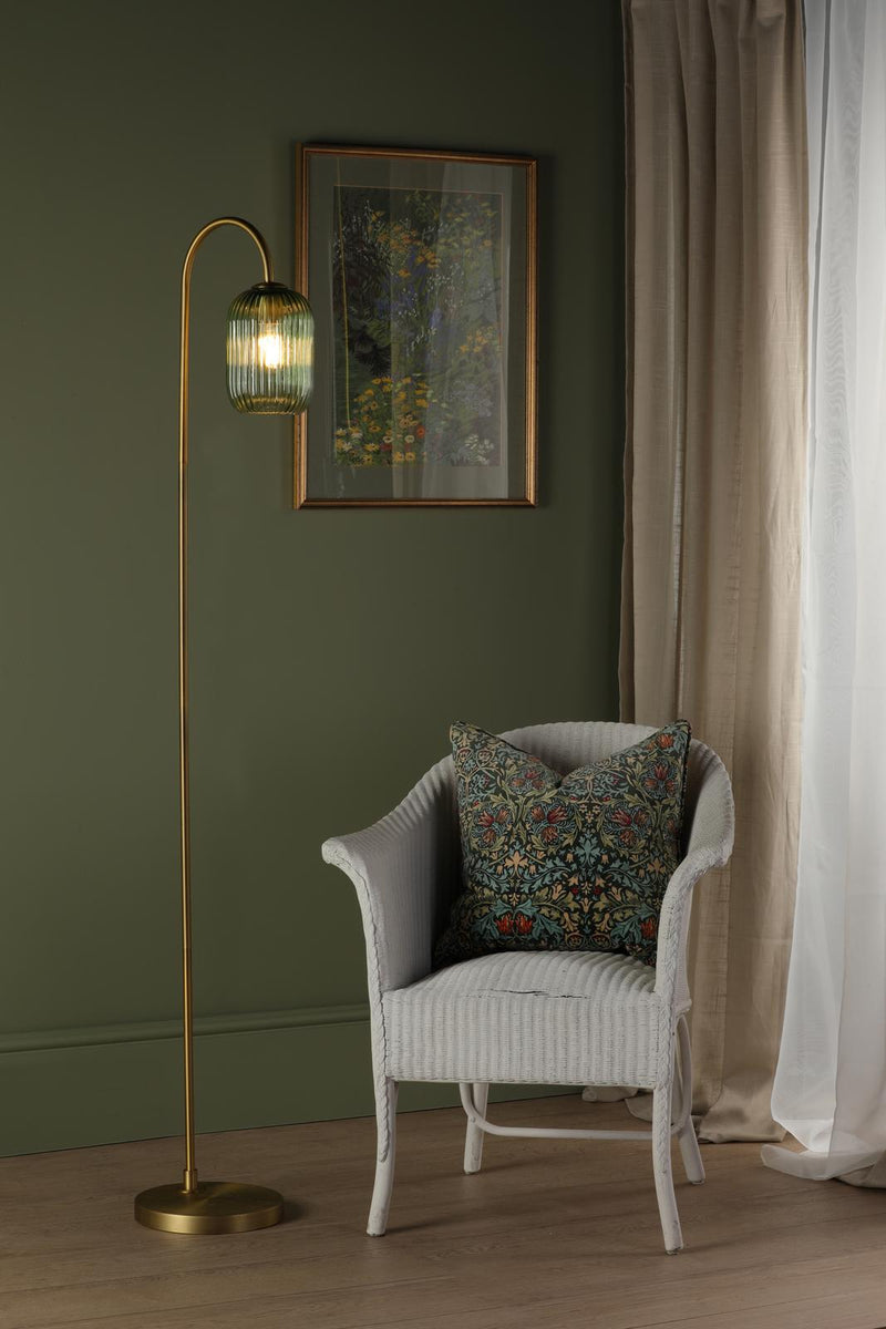 Dar Lighting Idra Floor Lamp Aged Bronze and Green Ribbed Glass • IDR4963-SAW6524
