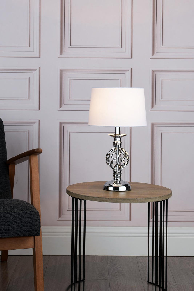 Dar Lighting Iffley Touch Table Lamp Polished Chrome Twist Cage Base With Shade - Small • IFF4150
