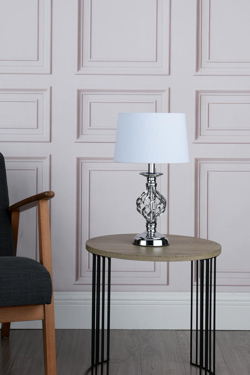 Dar Lighting Iffley Touch Table Lamp Polished Chrome Twist Cage Base With Shade - Small • IFF4150