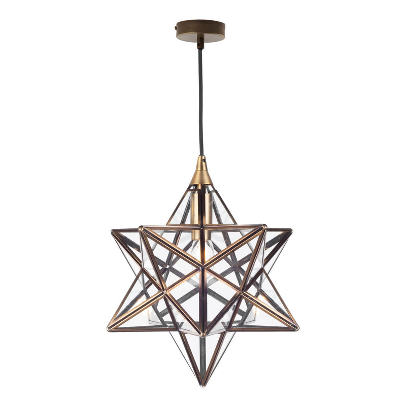 Dar Lighting Ilario Small Star Pendant Antique Brass Glass • ILA0175