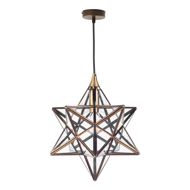 Dar Lighting Ilario Small Star Pendant Antique Brass Glass • ILA0175