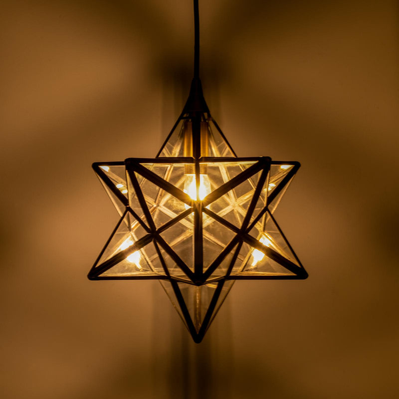 Dar Lighting Ilario Small Star Pendant Antique Brass Glass • ILA0175