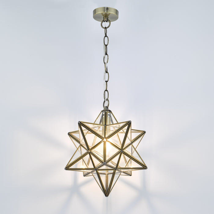 Dar Lighting Ilario Large Star Pendant Antique Brass & Glass • ILA8675