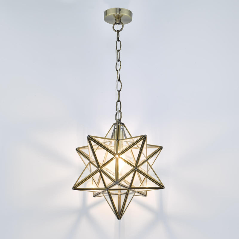 Dar Lighting Ilario Large Star Pendant Antique Brass & Glass • ILA8675