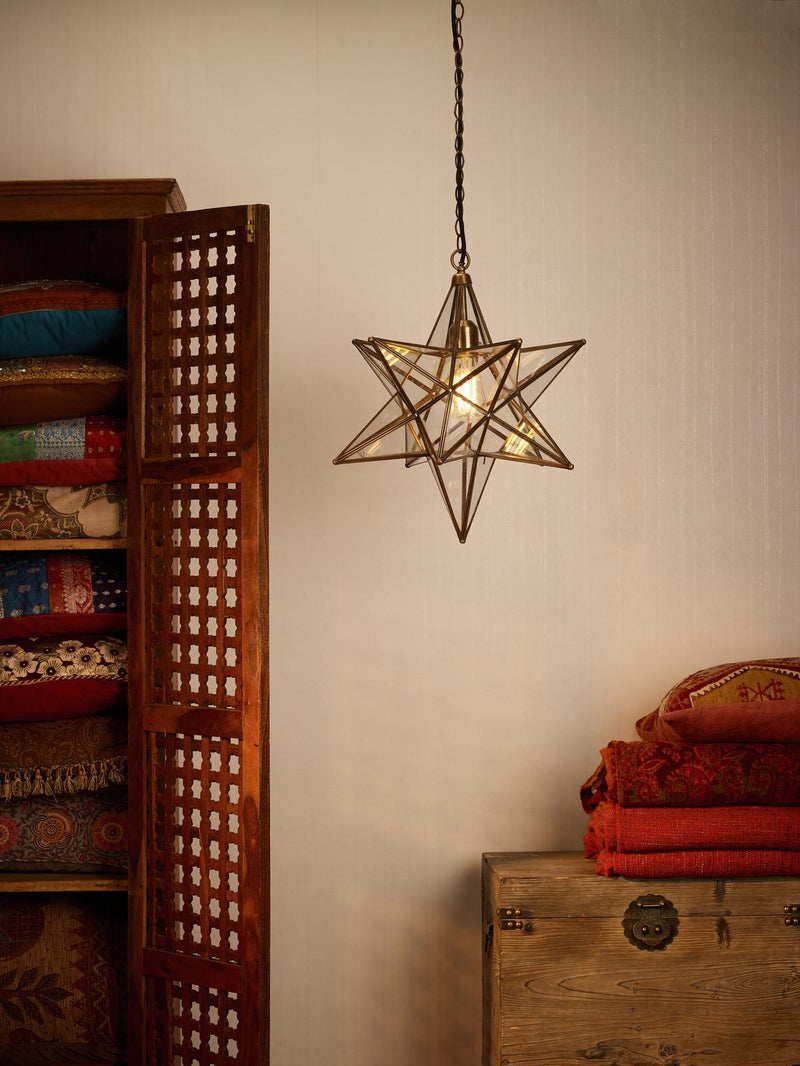 Dar Lighting Ilario Large Star Pendant Antique Brass & Glass • ILA8675