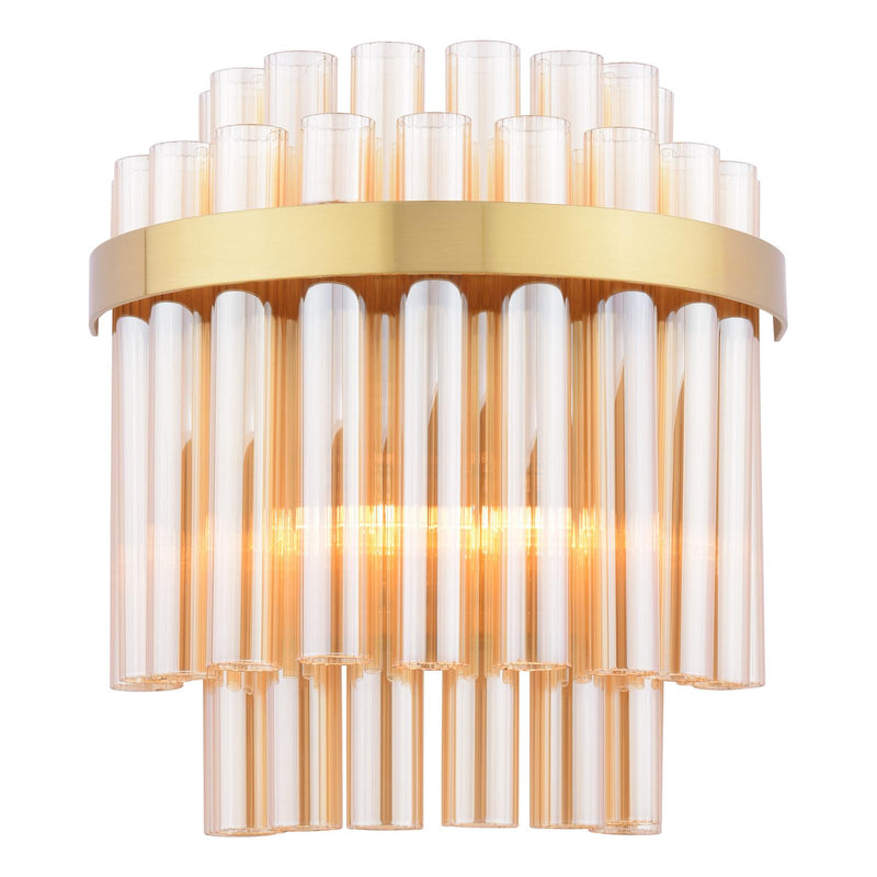 Dar Lighting Imani 2 Light Wall Light Natural Brass and Champagne Glass • IMA0935
