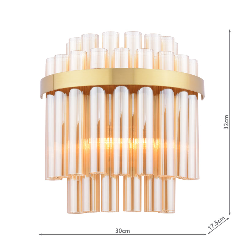 Dar Lighting Imani 2 Light Wall Light Natural Brass and Champagne Glass • IMA0935
