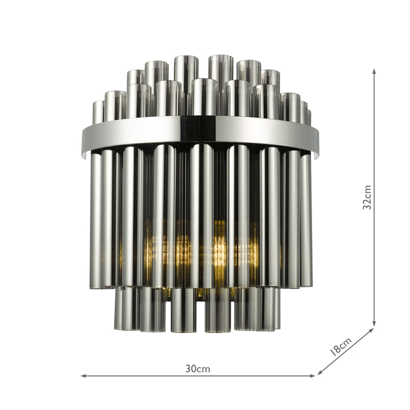 Dar Lighting Imani 2 Light Wall Light Polished Chrome and Smoked Ribbed Glass • IMA0950
