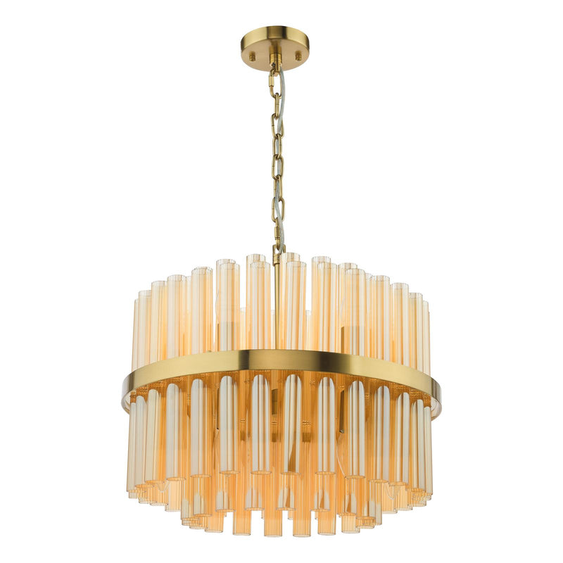 Dar Lighting Imani 12 Light Pendant Natural Brass and Champagne Ribbed Glass • IMA1235