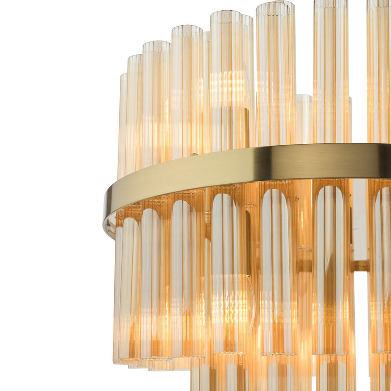 Dar Lighting Imani 12 Light Pendant Natural Brass and Champagne Ribbed Glass • IMA1235