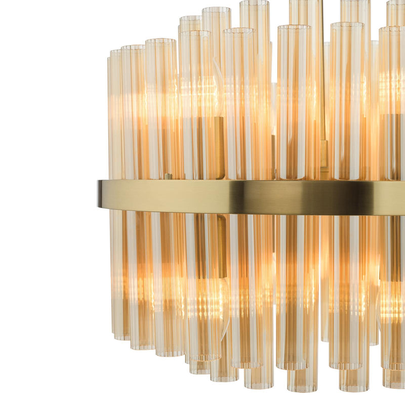 Dar Lighting Imani 12 Light Pendant Natural Brass and Champagne Ribbed Glass • IMA1235