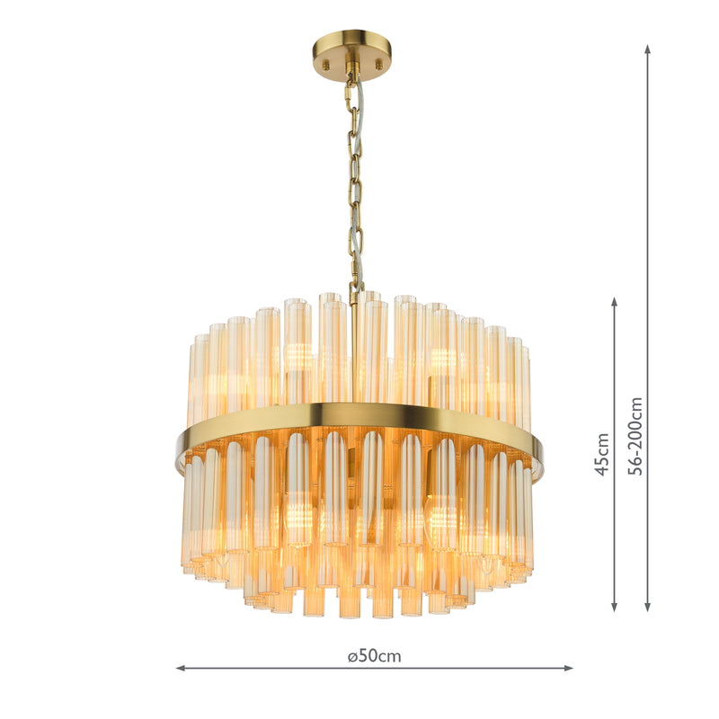 Dar Lighting Imani 12 Light Pendant Natural Brass and Champagne Ribbed Glass • IMA1235