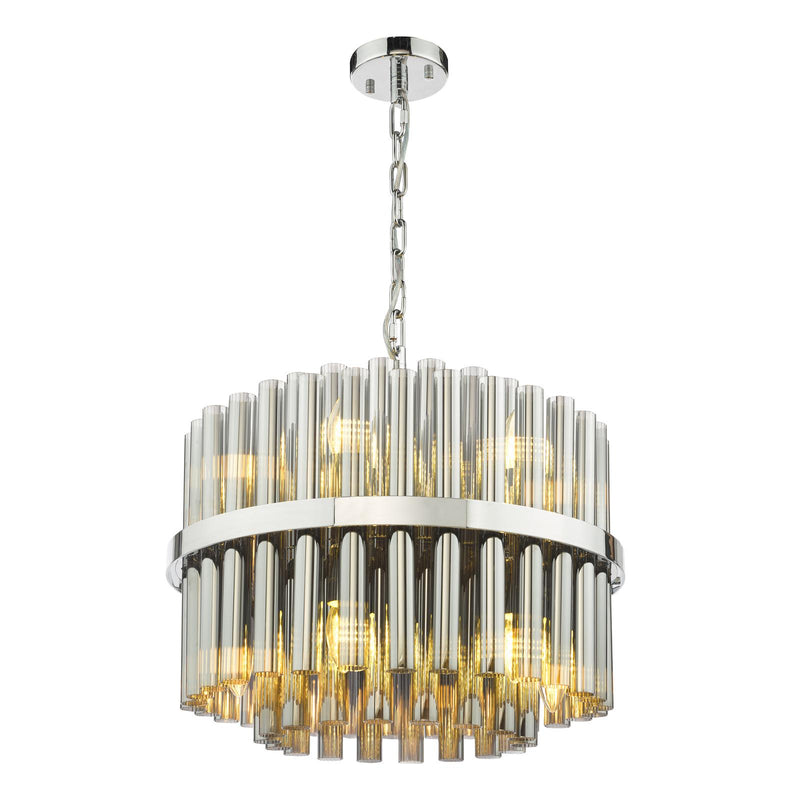 Dar Lighting Imani 12 Light Pendant Polished Chrome and Smoked Ribbed Glass • IMA1250