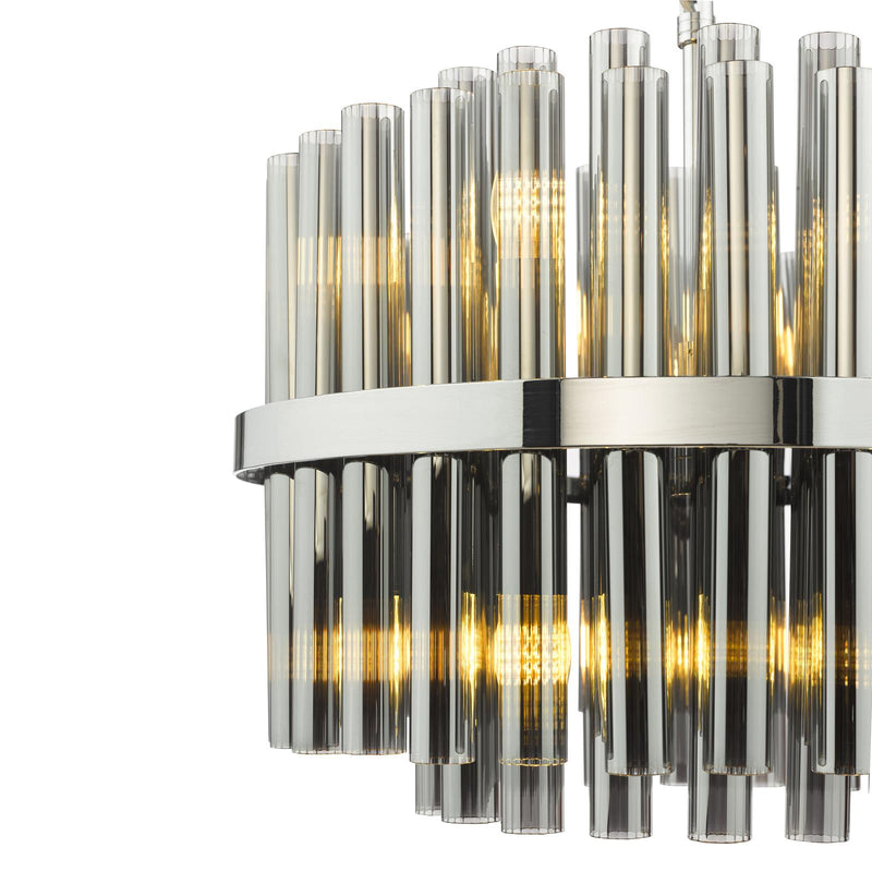 Dar Lighting Imani 12 Light Pendant Polished Chrome and Smoked Ribbed Glass • IMA1250