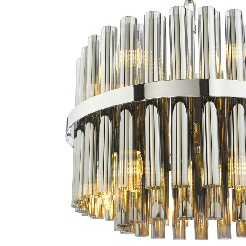 Dar Lighting Imani 12 Light Pendant Polished Chrome and Smoked Ribbed Glass • IMA1250