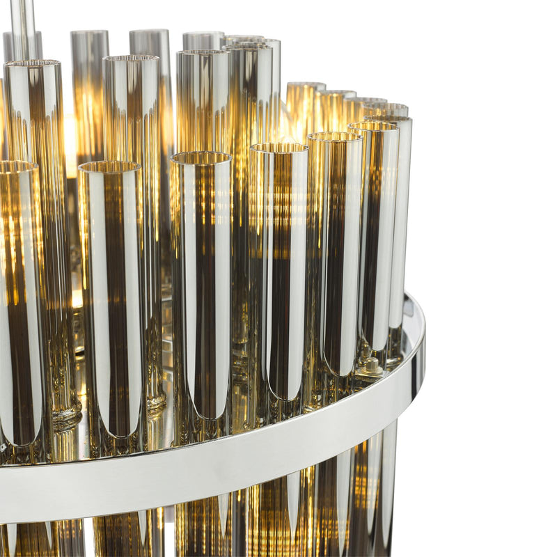 Dar Lighting Imani 12 Light Pendant Polished Chrome and Smoked Ribbed Glass • IMA1250