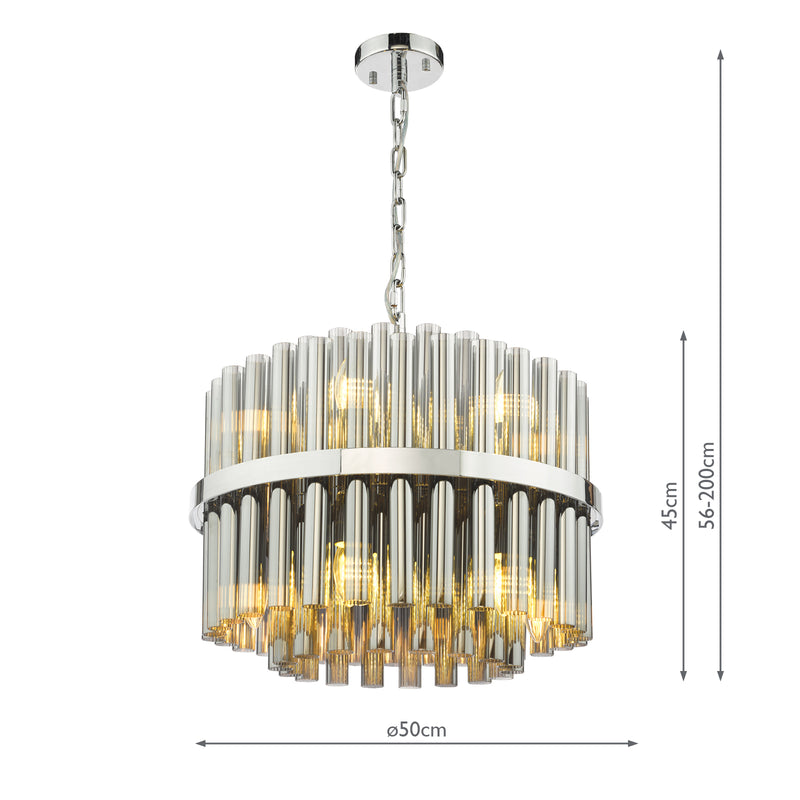 Dar Lighting Imani 12 Light Pendant Polished Chrome and Smoked Ribbed Glass • IMA1250