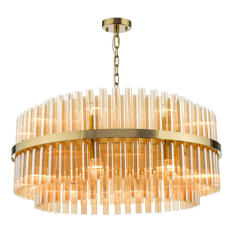 Dar Lighting Imani 16 Light Pendant Natural Brass and Champagne Glass • IMA1635