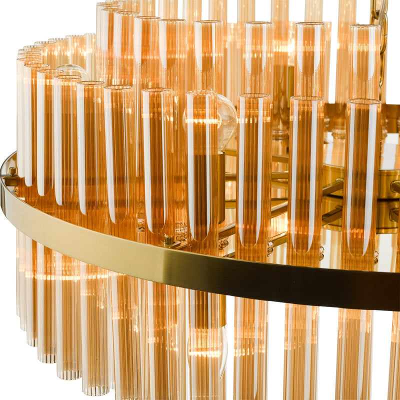 Dar Lighting Imani 16 Light Pendant Natural Brass and Champagne Glass • IMA1635