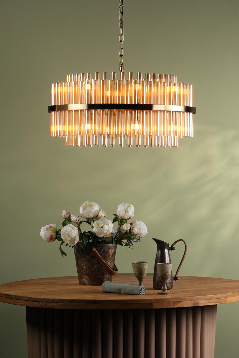 Dar Lighting Imani 16 Light Pendant Natural Brass and Champagne Glass • IMA1635
