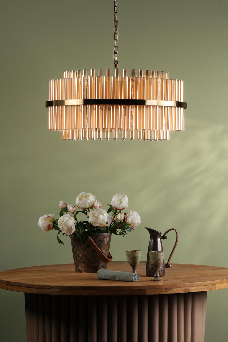Dar Lighting Imani 16 Light Pendant Natural Brass and Champagne Glass • IMA1635