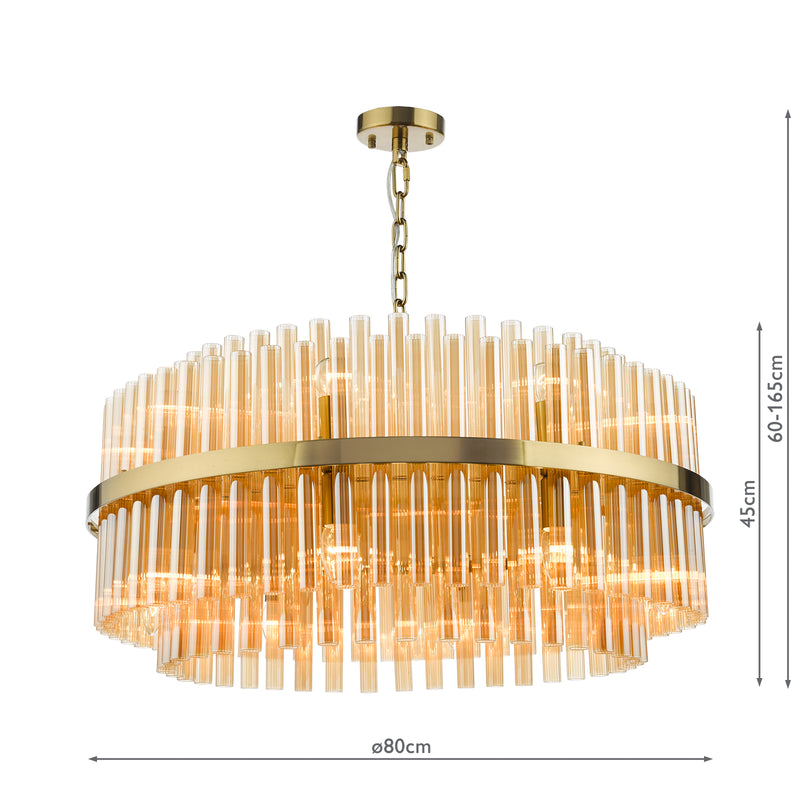 Dar Lighting Imani 16 Light Pendant Natural Brass and Champagne Glass • IMA1635