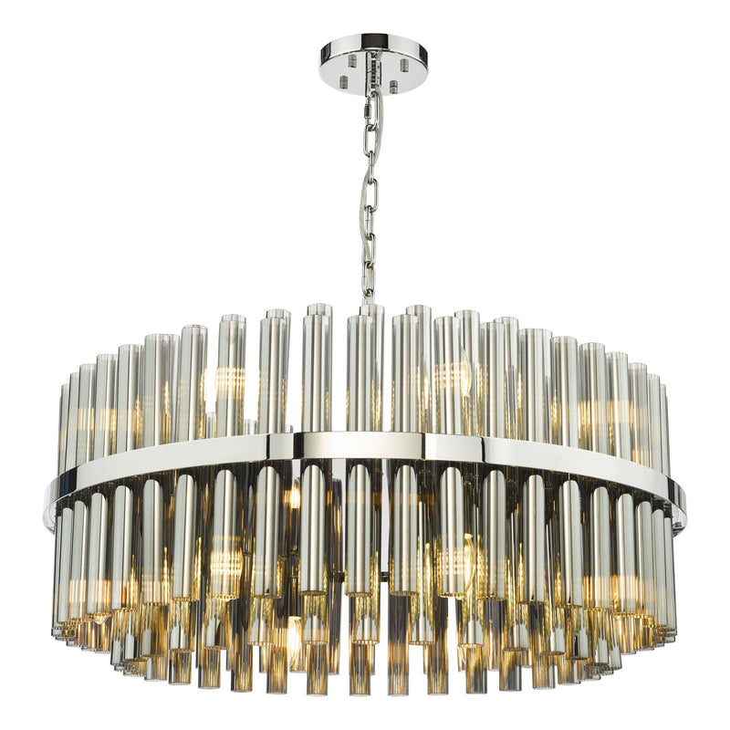 Dar Lighting Imani 16 Light Pendant Polished Chrome and Smoked Ribbed Glass • IMA1650