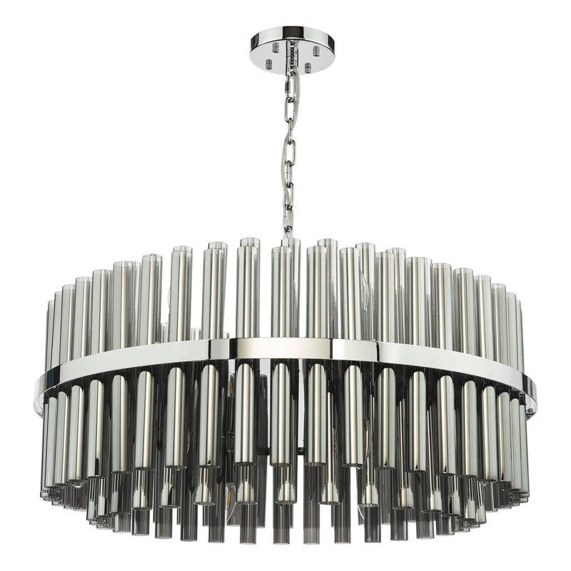 Dar Lighting Imani 16 Light Pendant Polished Chrome and Smoked Ribbed Glass • IMA1650