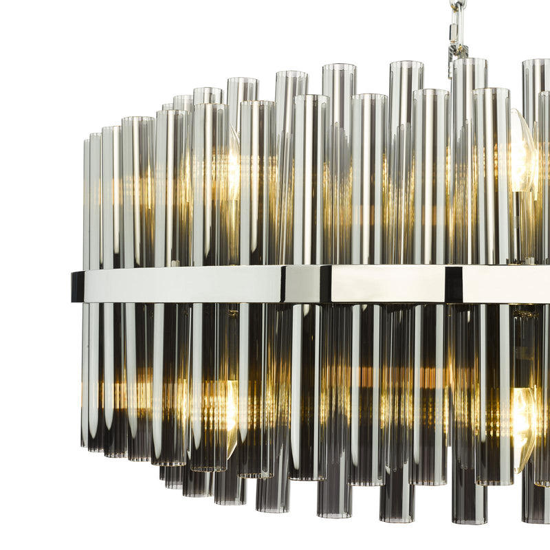 Dar Lighting Imani 16 Light Pendant Polished Chrome and Smoked Ribbed Glass • IMA1650