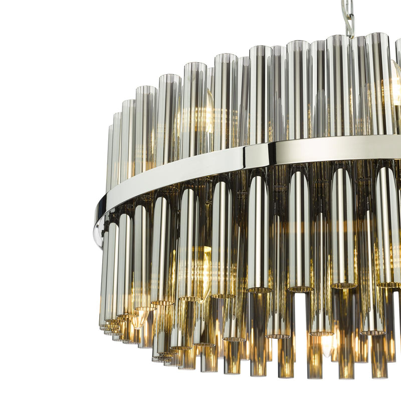 Dar Lighting Imani 16 Light Pendant Polished Chrome and Smoked Ribbed Glass • IMA1650