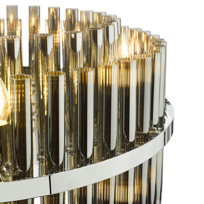 Dar Lighting Imani 16 Light Pendant Polished Chrome and Smoked Ribbed Glass • IMA1650