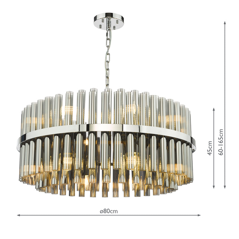Dar Lighting Imani 16 Light Pendant Polished Chrome and Smoked Ribbed Glass • IMA1650