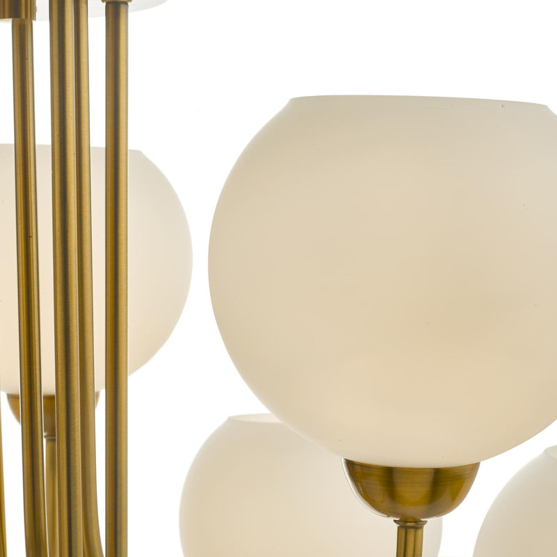 Dar Lighting Indra 9 Light Pendant Natural Brass and Opal Glass • IND1335