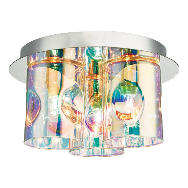 Dar Lighting Inter 3 Light Flush Pol Chrome & Iridised Glass • INT5350