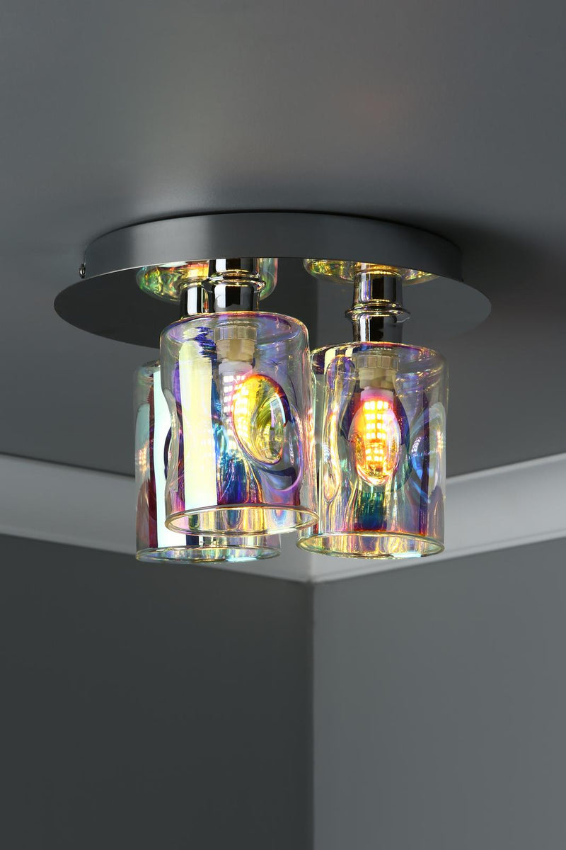 Dar Lighting Inter 3 Light Flush Pol Chrome & Iridised Glass • INT5350