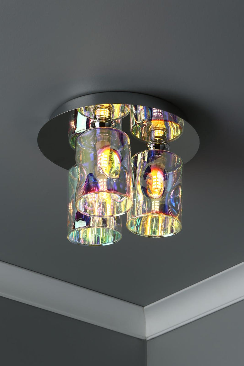 Dar Lighting Inter 3 Light Flush Pol Chrome & Iridised Glass • INT5350